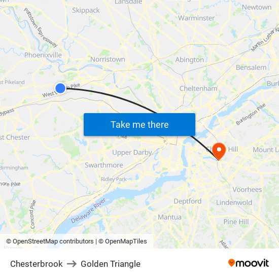 Chesterbrook to Golden Triangle map
