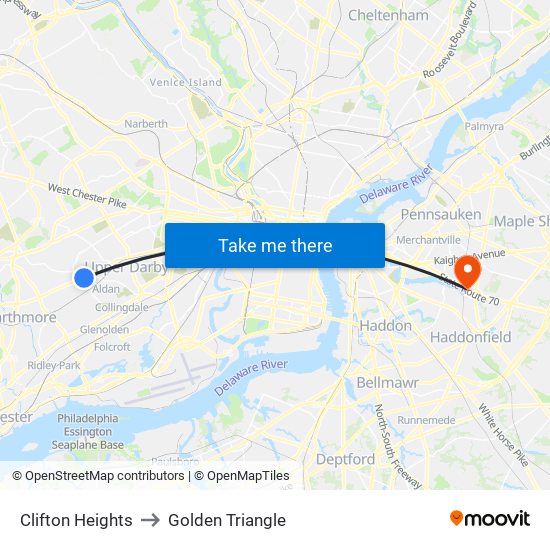 Clifton Heights to Golden Triangle map