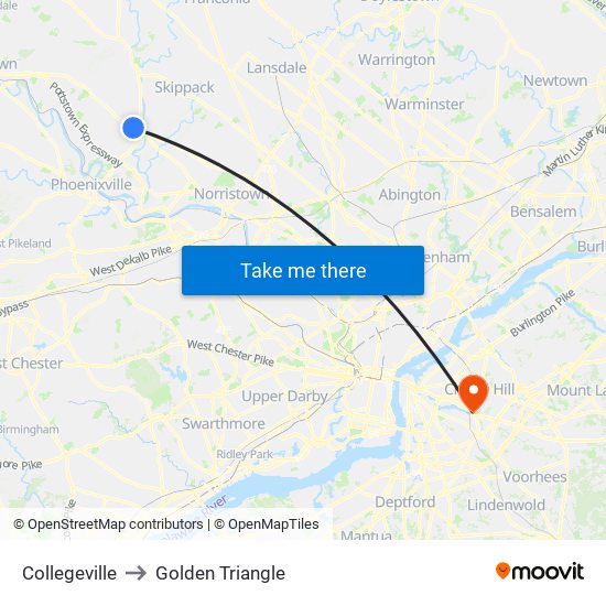 Collegeville to Golden Triangle map