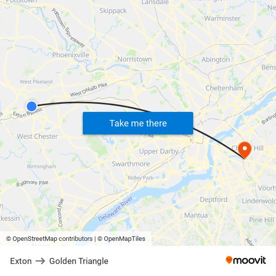 Exton to Golden Triangle map