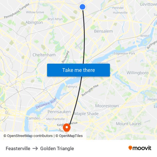 Feasterville to Golden Triangle map