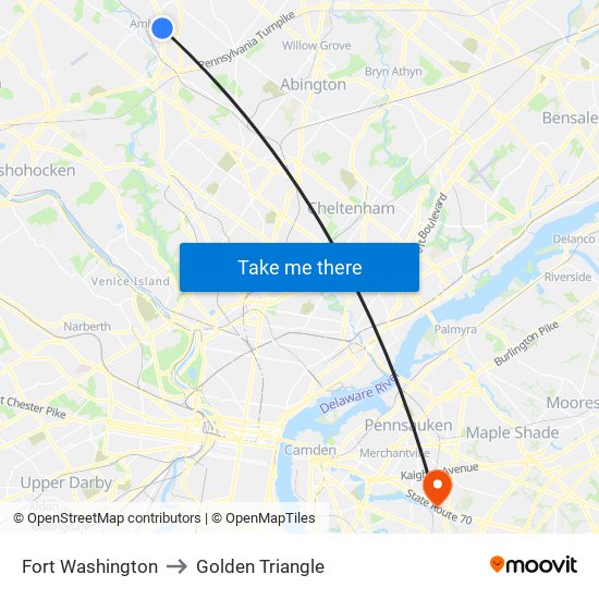 Fort Washington to Golden Triangle map