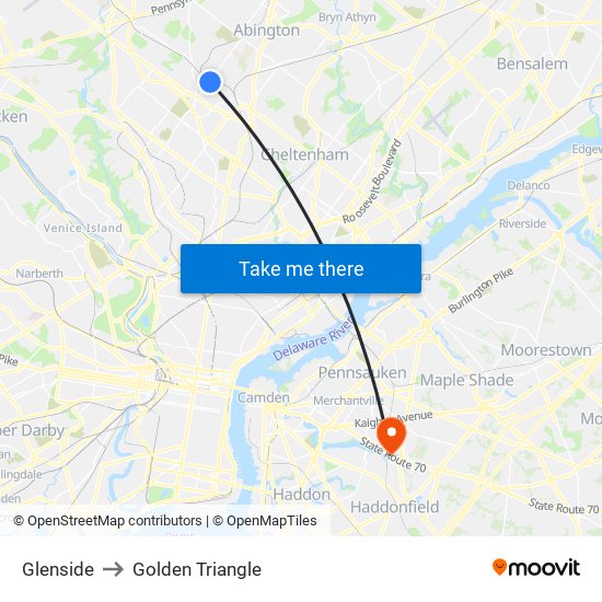 Glenside to Golden Triangle map