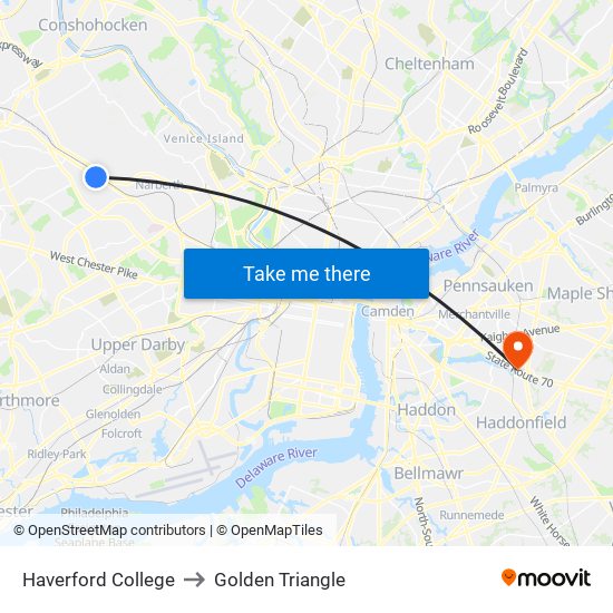 Haverford College to Golden Triangle map