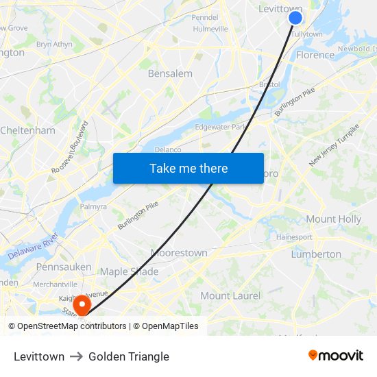 Levittown to Golden Triangle map