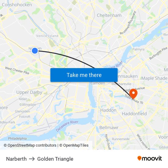 Narberth to Golden Triangle map