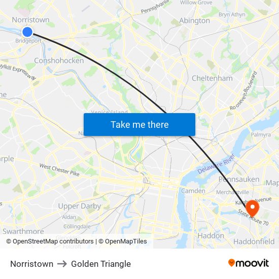 Norristown to Golden Triangle map