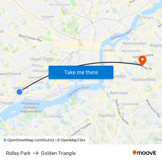 Ridley Park to Golden Triangle map