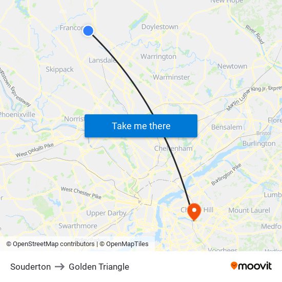 Souderton to Golden Triangle map