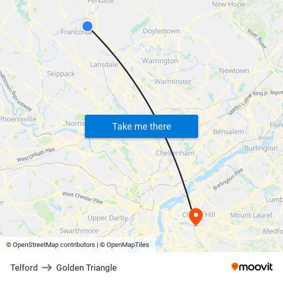 Telford to Golden Triangle map