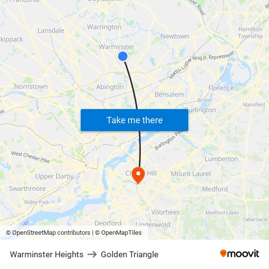 Warminster Heights to Golden Triangle map