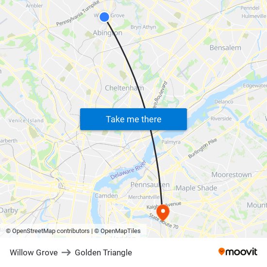 Willow Grove to Golden Triangle map