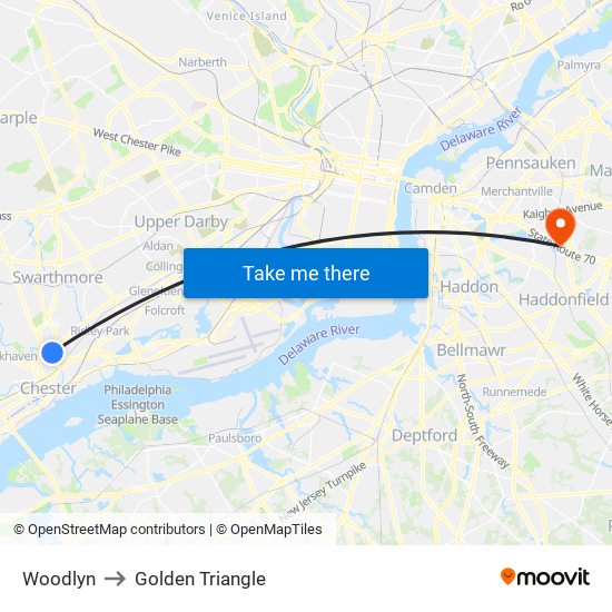 Woodlyn to Golden Triangle map