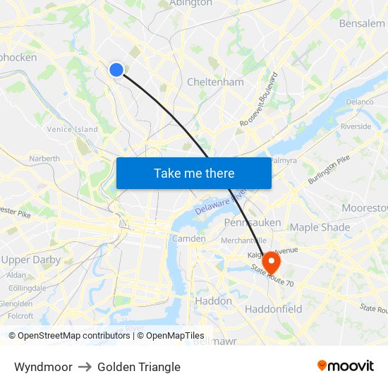 Wyndmoor to Golden Triangle map
