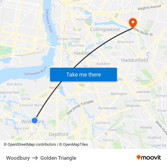Woodbury to Golden Triangle map