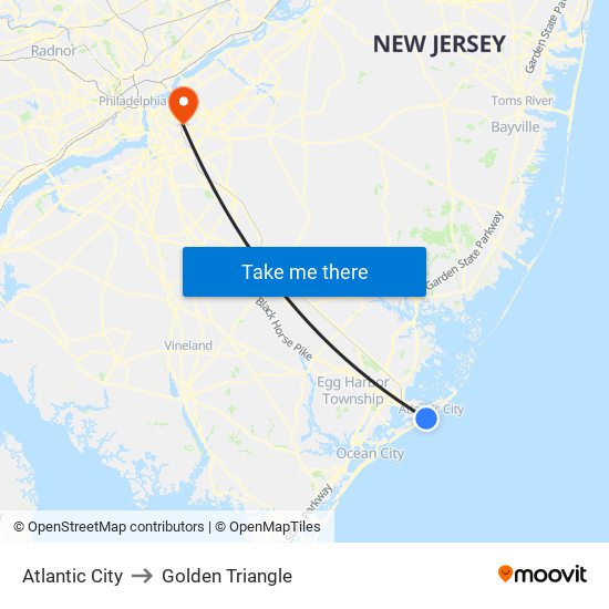 Atlantic City to Golden Triangle map
