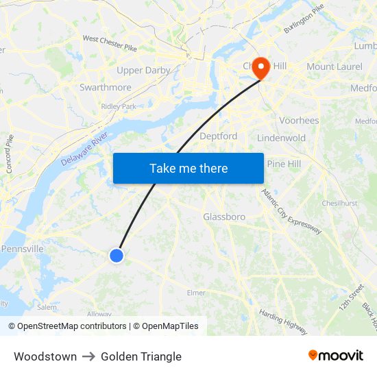 Woodstown to Golden Triangle map