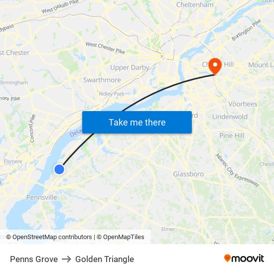 Penns Grove to Golden Triangle map