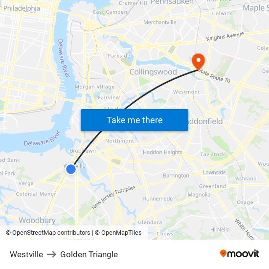 Westville to Golden Triangle map