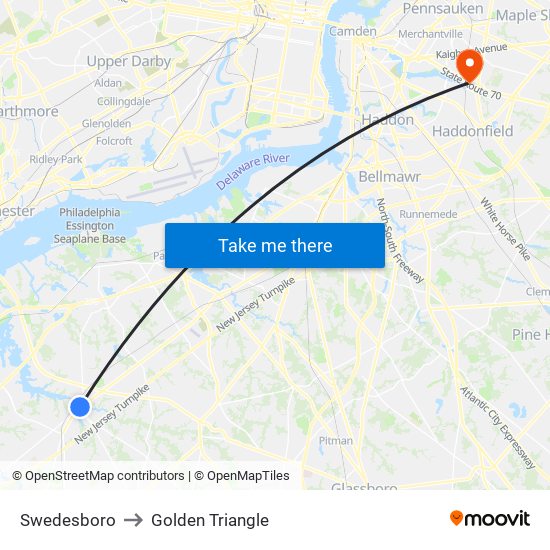 Swedesboro to Golden Triangle map