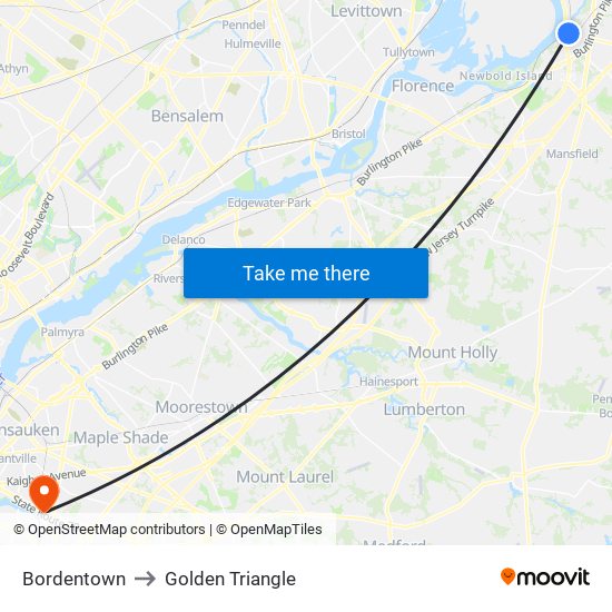 Bordentown to Golden Triangle map