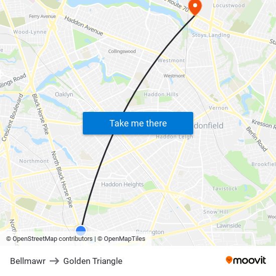 Bellmawr to Golden Triangle map