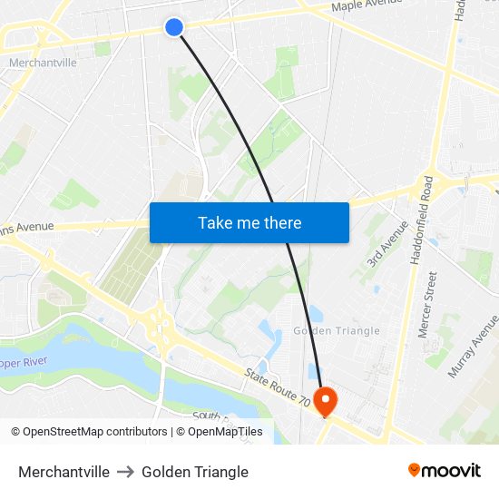 Merchantville to Golden Triangle map