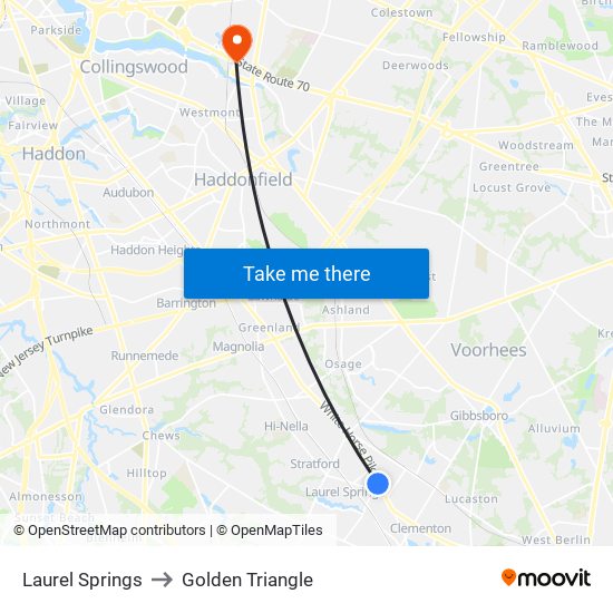 Laurel Springs to Golden Triangle map