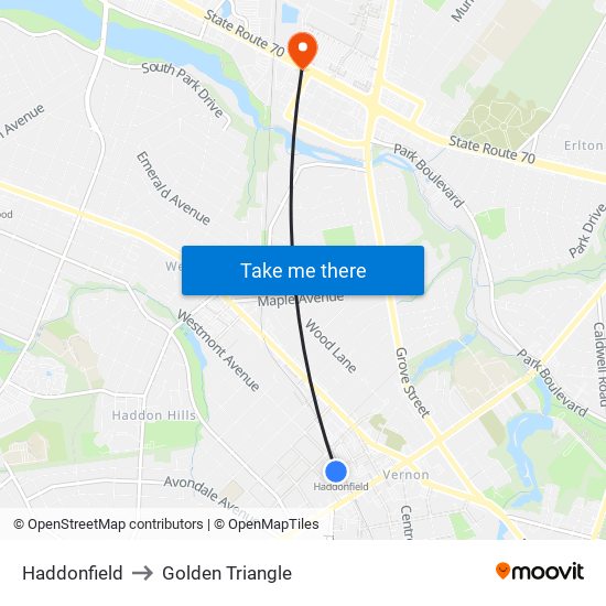 Haddonfield to Golden Triangle map