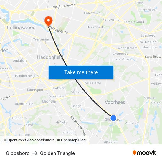 Gibbsboro to Golden Triangle map