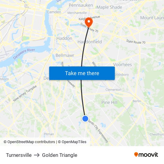 Turnersville to Golden Triangle map