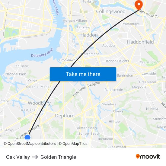 Oak Valley to Golden Triangle map