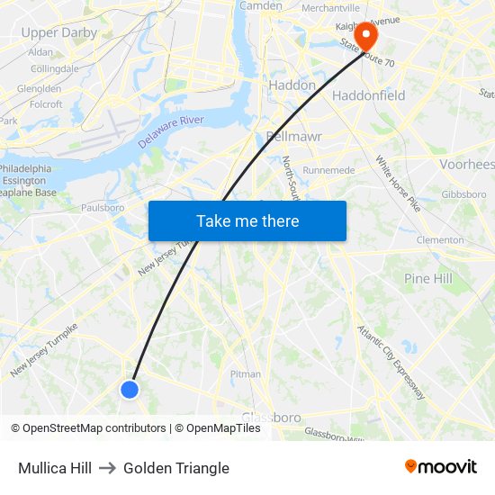 Mullica Hill to Golden Triangle map