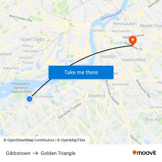 Gibbstown to Golden Triangle map