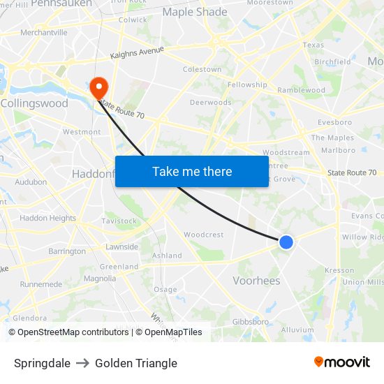 Springdale to Golden Triangle map