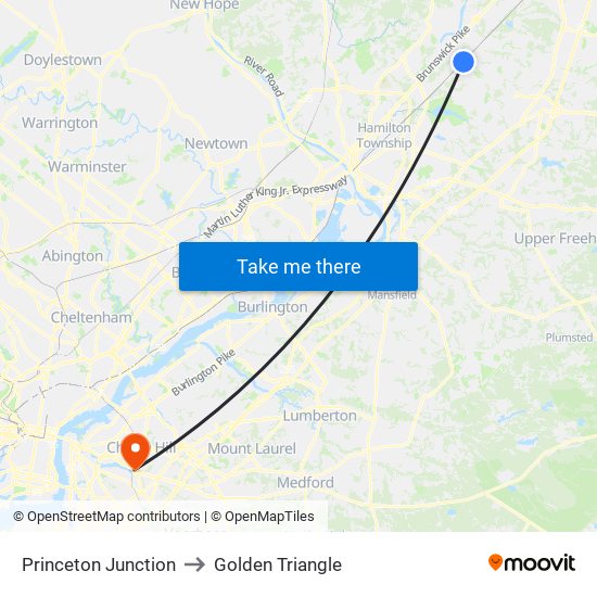 Princeton Junction to Golden Triangle map