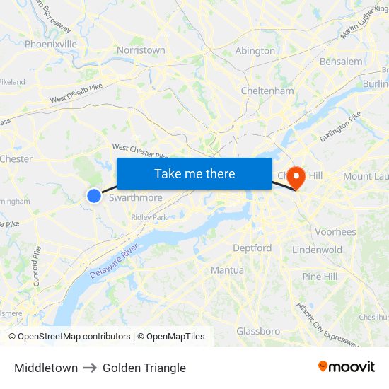 Middletown to Golden Triangle map