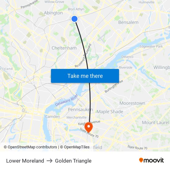 Lower Moreland to Golden Triangle map