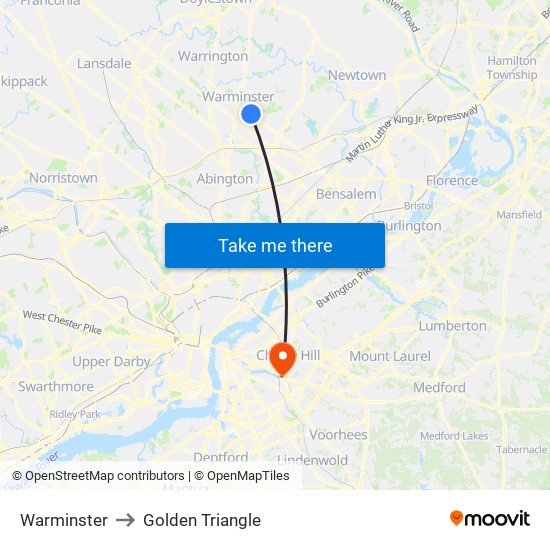 Warminster to Golden Triangle map