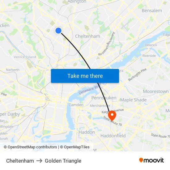 Cheltenham to Golden Triangle map