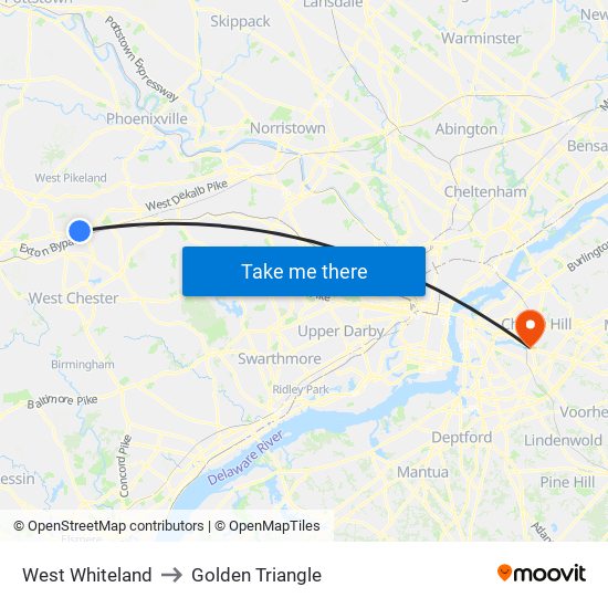 West Whiteland to Golden Triangle map
