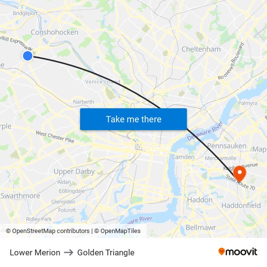 Lower Merion to Golden Triangle map