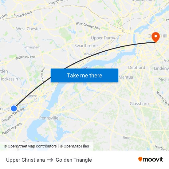 Upper Christiana to Golden Triangle map