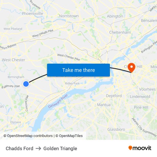 Chadds Ford to Golden Triangle map