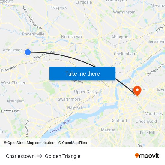 Charlestown to Golden Triangle map