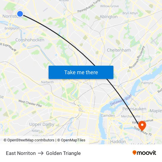 East Norriton to Golden Triangle map