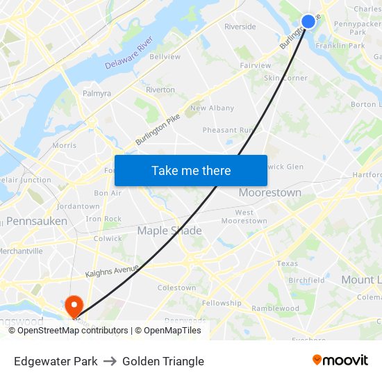Edgewater Park to Golden Triangle map
