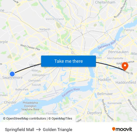 Springfield Mall to Golden Triangle map