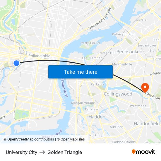 University City to Golden Triangle map