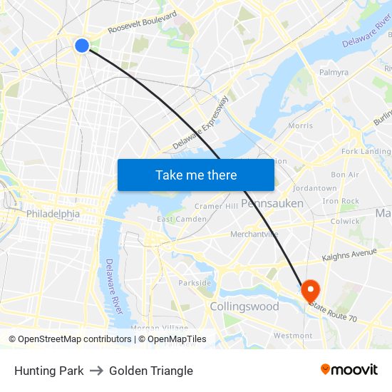 Hunting Park to Golden Triangle map